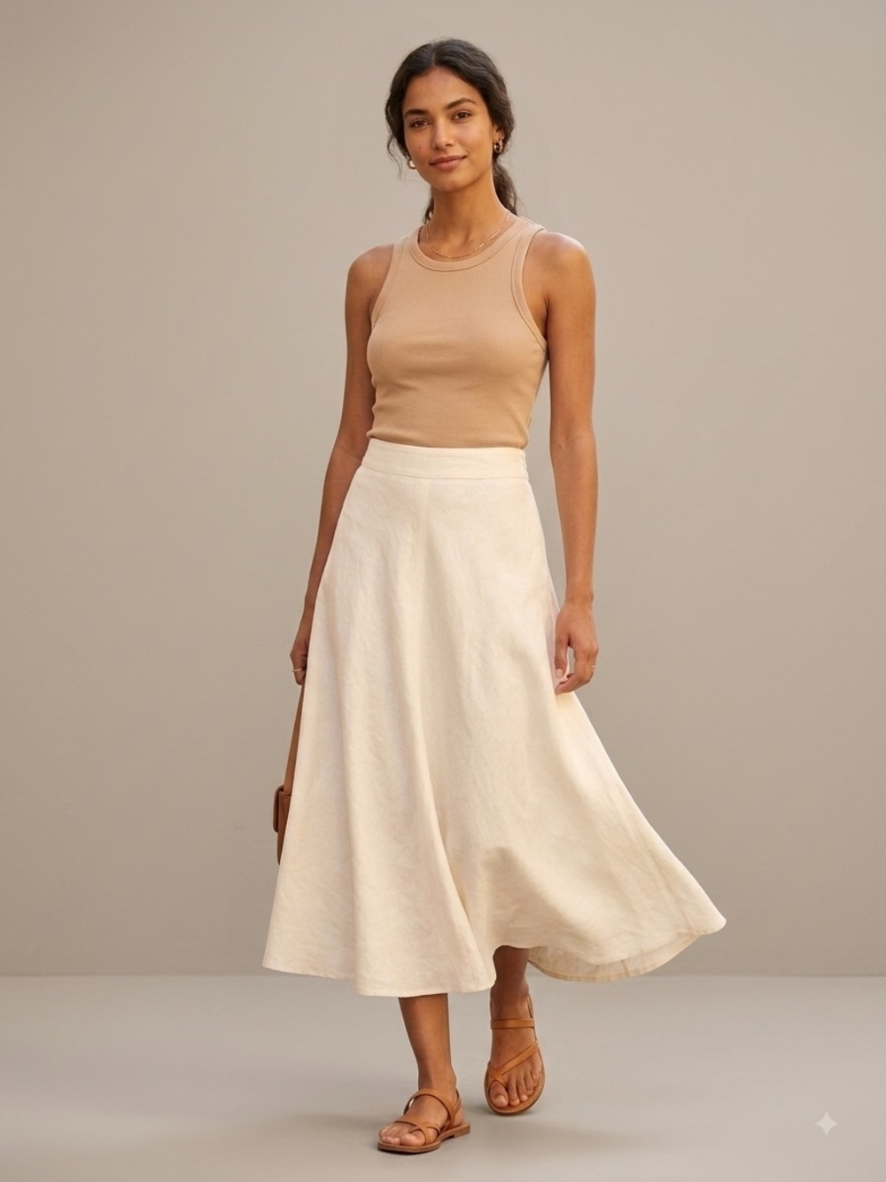 MAX&Co Made in Italy 100% Linen Midi Skirt Pockets S